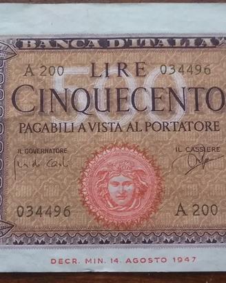 BANCONOTA LIRE 500 LIRE -ITALIA ORNATA DI SPIGHE-
