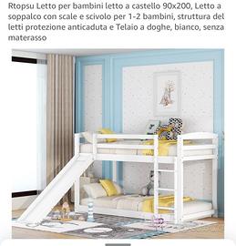 Letto a soppalco per bambini, con scivolo