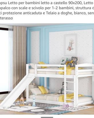 Letto a soppalco per bambini, con scivolo