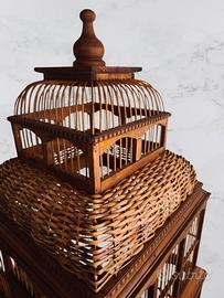 Rara Voliera d'Epoca in Legno e Vimini