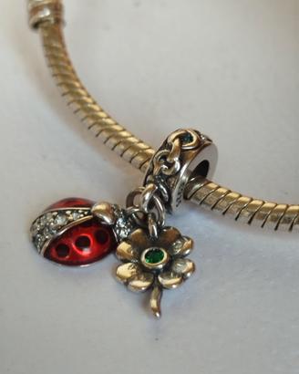 charm nuovo argento S 925 coccinella quadrifoglio 