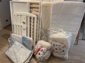 Lettino, trapunta, materassi, cuscini, parabordi