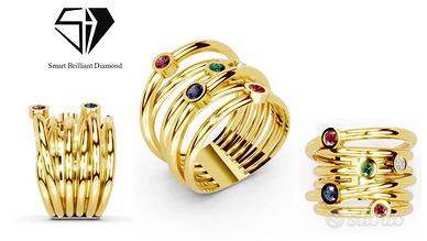 anello multifilo argento 925  zaffiri smeraldi