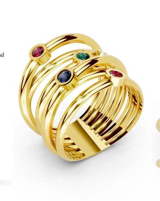 anello multifilo argento 925  zaffiri smeraldi