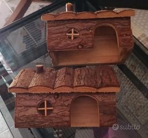 Due casette grandi per gabbia criceto,piccoli rod 