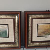 Coppia quadri pittura su foglia oro e argento.