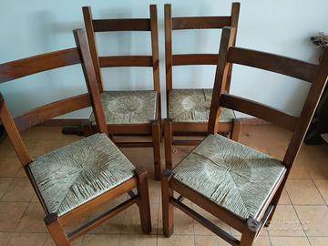 4 sedie in legno e paglia