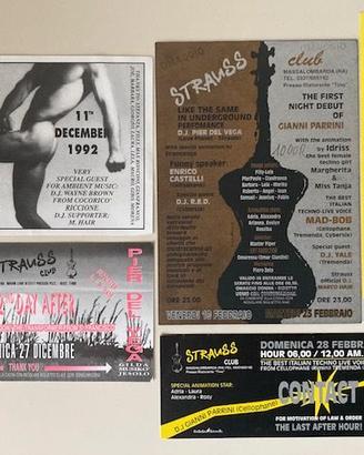 Biglietti flyers discoteca Strauss disco anni 90