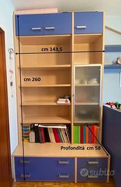 Libreria in legno pregiato con vetrinetta