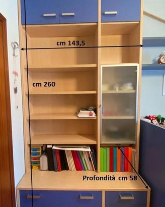 Libreria in legno pregiato con vetrinetta