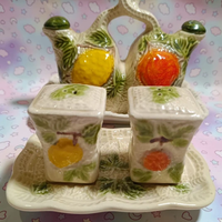 Set Olio, Aceto, Sale e Pepe in Ceramica Vintage