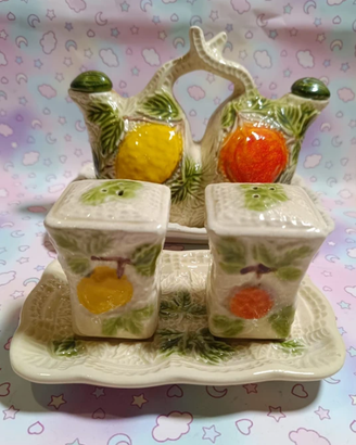 Set Olio, Aceto, Sale e Pepe in Ceramica Vintage