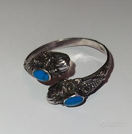 Anello artigianale in argento 925 e turchesi
