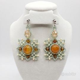 Orecchini vintage art decò gemme ambra artigianali