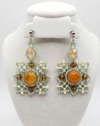 Orecchini vintage art decò gemme ambra artigianali