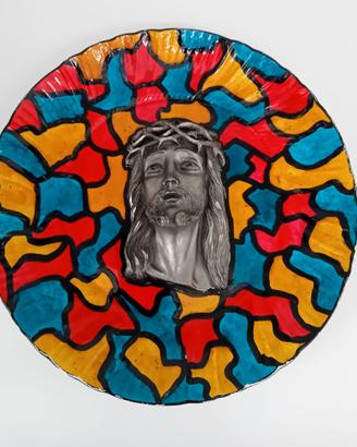 Piatto decorativo ceramica Irabia, scultura GESù