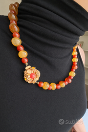 Collana vintage con perle effetto corniola / ambra