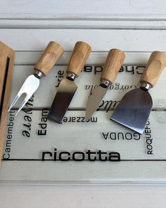 Set Tagliere Formaggi AMC Vetro + Coltelli - Nuovo