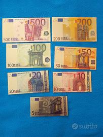 SERIE BANCONOTE LAMINA D'ORO IN €  COLORATE
