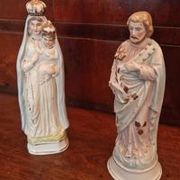 Coppia statue antiche Sacra Famiglia in ceramica