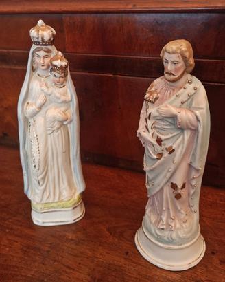 Coppia statue antiche Sacra Famiglia in ceramica