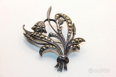 Stupenda spilla vintage argento marcasite
