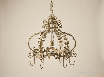 Lampadario ferro battuto verde con ganci