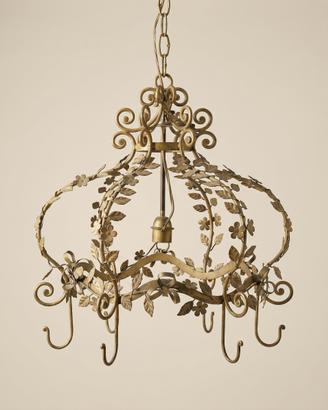 Lampadario ferro battuto verde con ganci