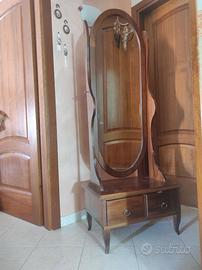 Pettiniera/specchio con cassetti in legno di noce