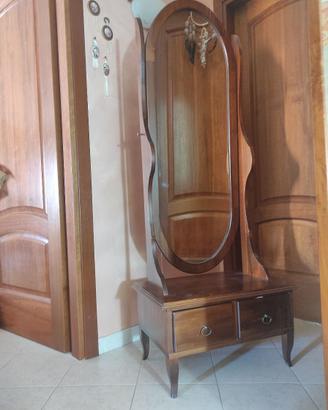 Pettiniera/specchio con cassetti in legno di noce