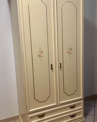 Armadio 2 ante avorio con decori dipinti a mano