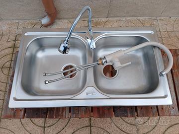 lavello acciaio 2 vasche + 2 miscelatori 