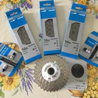 Pacco pignone+catene e pattini freno Shimano
