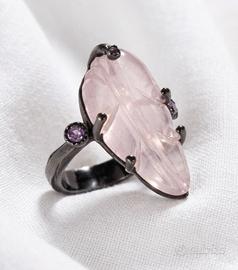 Anello in Argento 925 Rodinato Nero con Morganite