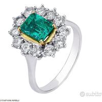 ANELLO CERTIFICATO ORO 18kt. DIAMANTI E SMERALDO