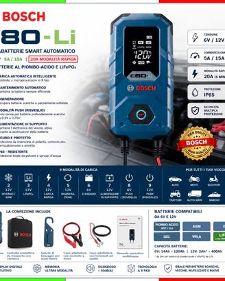 BOSCH® C80-Li★CARICA BATTERIA SMART 6-12V 5-15-20A