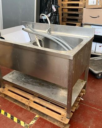 Lavabo inox doppia vasca con miscelatore