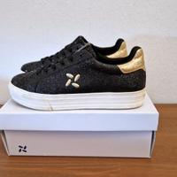 Lolway Sneakers Platform, nero e oro glitter,n.40