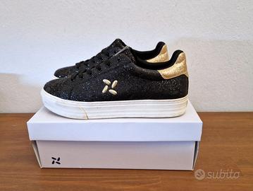 Lolway Sneakers Platform, nero e oro glitter,n.40