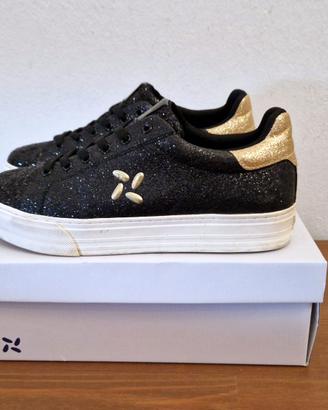 Lolway Sneakers Platform, nero e oro glitter,n.40