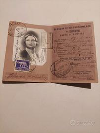 Tessera di Riconoscimento Postale 1939 - Regno d'I