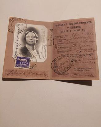 Tessera di Riconoscimento Postale 1939 - Regno d'I