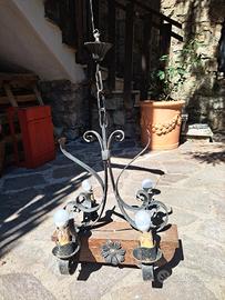 lampadari ferro battuto e legno