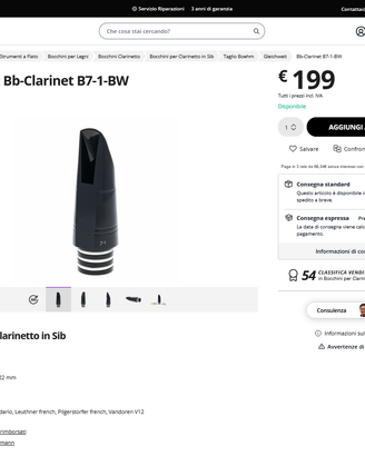 Bocchino per clarinetto in Sib Gleichweit B7-1-BW
