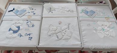 3 coordinati ricamati lettino bambini 0/4 anni 