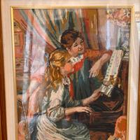 Ragazze al piano, ricamato a mano