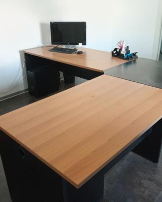 Scrivania angolare + set cassetti + libreria bassa