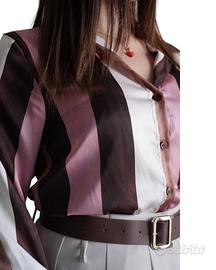 Camicia righe satin rosa
