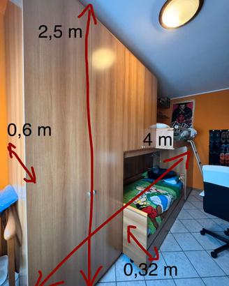 Cameretta completa di armadi 9 ante + 3 letti