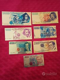 "LIRE" 7 BANCONOTE LAMINATI IN ORO